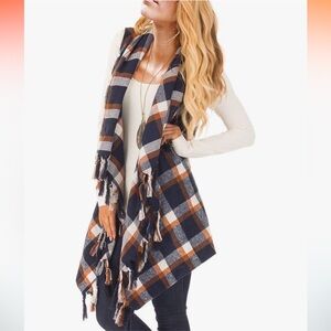 Sleeveless tassel vest plaid xl